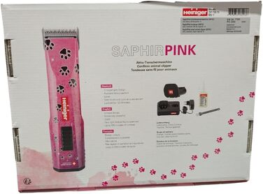 Набір для стрижки собак EHASO HEINIGER Profi Saphir: акумуляторна машинка, насадки, миска (рожевий)