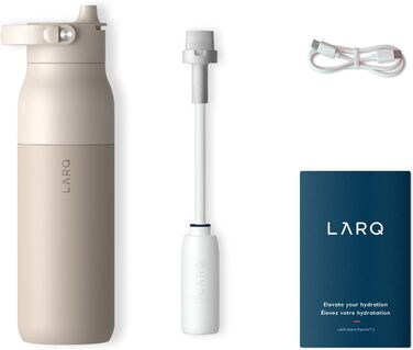 Пляшка для води LARQ PureVis 2 680 мл з самоочищенням, UV-C LED, з додатком для контролю рідини, подвійна ізоляція, нержавіюча сталь, багаторазова, 2 роки гарантії, колір Mojave Dune