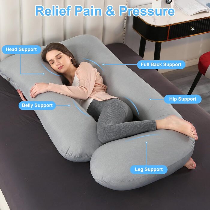 М'який вагітний подушка GKXLH – подушка для вагітних для підтримки спини, живота, стегон, ніг, J-подібна подушка для вагітних, повного тіла, знімний чохол (Кooling Grey)