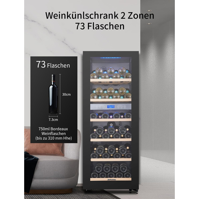 Kalamera 45 Bottle Dual Zone Wine Refrigerator - 120 Liter Capacity with LCD Display