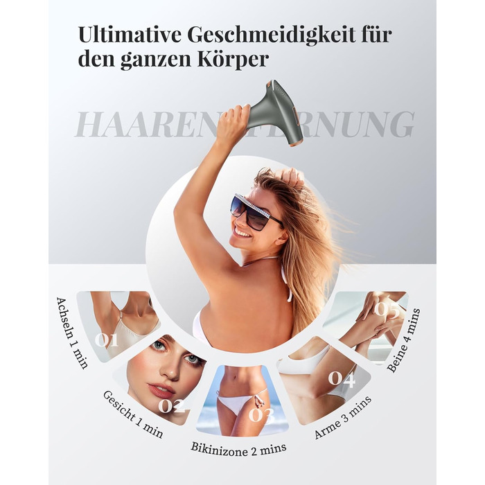 Пристрій для епіляції IPL Haarlosy: безболісна епіляція вдома для жінок та чоловіків, 9 рівнів, 999,900 імпульсів, 3 функції (HR/SC/RA), для тіла, ніг, зони бікіні, пахв. Чорний колір.