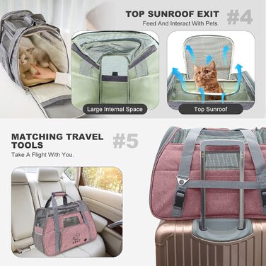 Транспортна переноска для собак та котів PETCUTE, переноска для тварин з м'яким матрацом, тканина Oxford, з регульованим ременем, відповідає стандартам авіакомпаній (Рожева, 51 x 23 x 35 см)