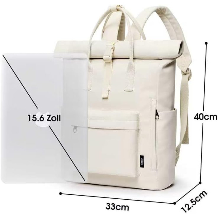 KALIDI Backpack Women's Backpack Men's Daypack with Laptop Compartment, Unisex Modern Rolltop Backpack Daypack, Waterproof School Backpack, Casual Backpack School Leisure Uni Work (Beige)