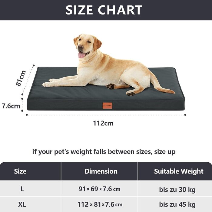 Orthopedic Dog Bed, Dog Sofa with Egg Crate Foam for Large Dogs, 112 x 81 cm, Removable and Washable, Non-Slip Bottom, Grey