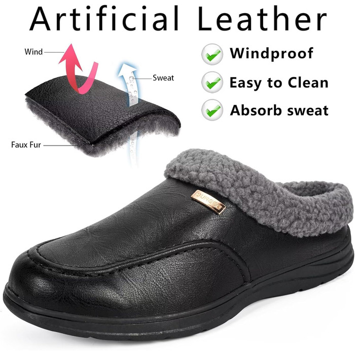 Чоловічі домашні тапочки з плюшевою підкладкою, теплі зимові, чорні (45 EU)