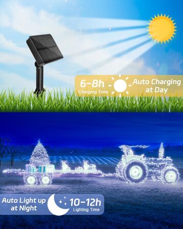 Сонячна гірлянда для зовнішнього використання, 12м, 120 LED, холодне біле світло, 8 режимів. Підходить для декору саду, двору, тераси, весіль. Вологостійка.