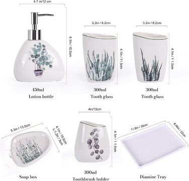 Bathroom Accessories Set, Gold Marble Look, Modern 6-Piece Bathroom Accessories Set, complete with soap dispenser, toothbrush holder, cup, tray, and countertop (Vegetal)