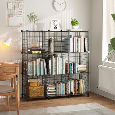 AWTATOS Regal 12 Regal Wire Cube Stackable Shelf Cube DIY Metal Grid Shelf Cube Bookshelf Cube Shelf With Doors For Living Room, Bedroom, Bathroom USCIH12BE (Medium, Black)