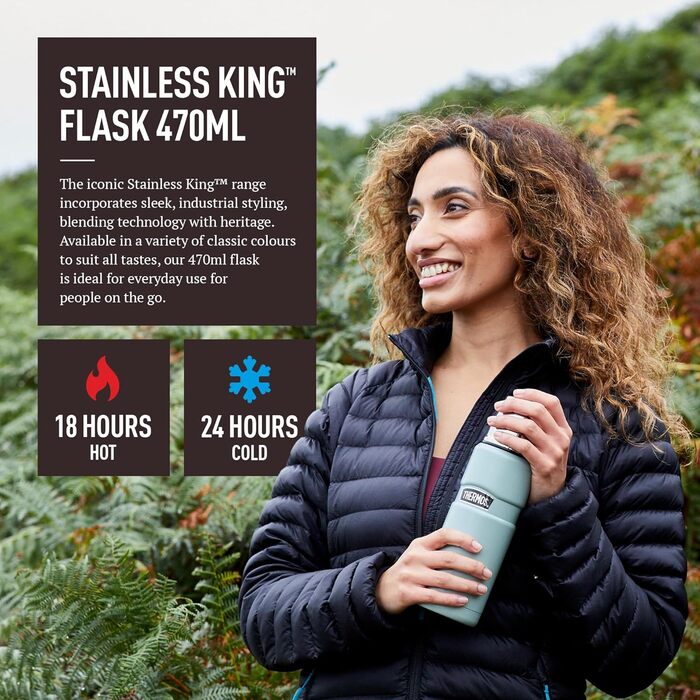 Kleine King Stainless Steel Thermos Flask - 470ml - Hot & Cold - Black
