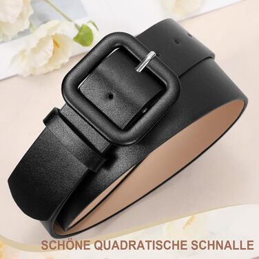 Жіночий шкіряний ремінь JasGood широкого крою, чорний, 120 см (під талію 88-100 см)