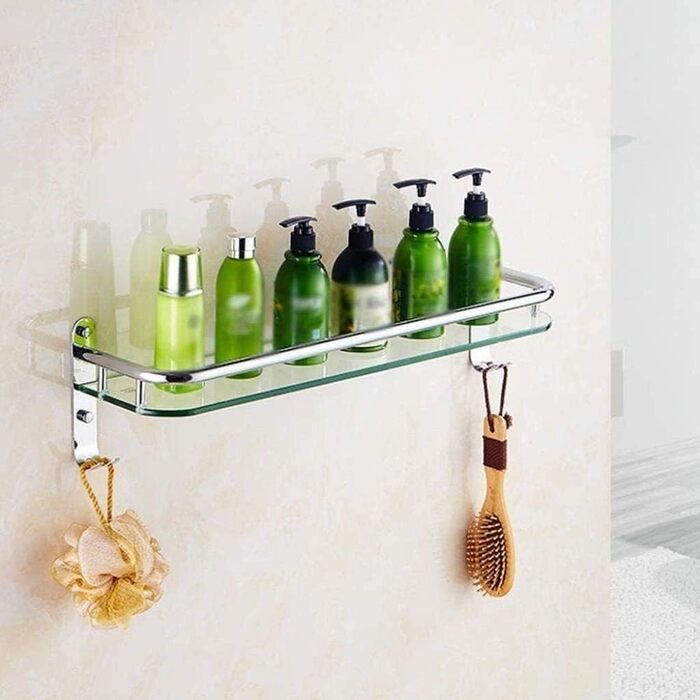 WDSOPK Bathroom Shelf 304 Stainless Steel Glass Shelf Bathroom Shelves Bathroom Wall Shelf (400mm)