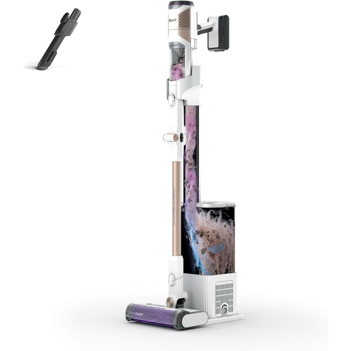 Пылесос Shark Clean & Empty: аккумуляторный, самоочищающийся, для шерсти животных, ковров и твердых полов, с LED-подсветкой, тихий, белый/синий, BU3521EU Detect Clean & Empty