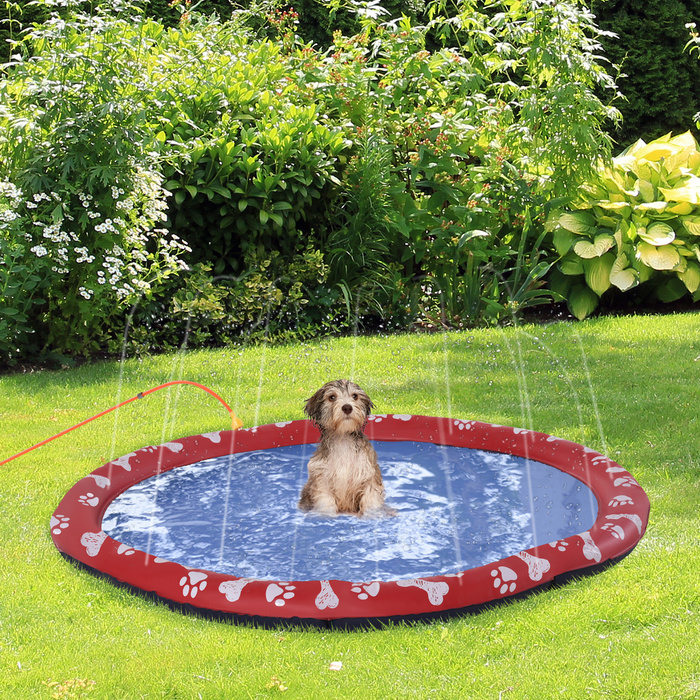 PawHut Dog Pool for Dogs, Water Mat Ø150 cm Dog Splash Pool Sprinkler Water Play Mat, Non-Slip, for Garden, Camping, Red | Aosom