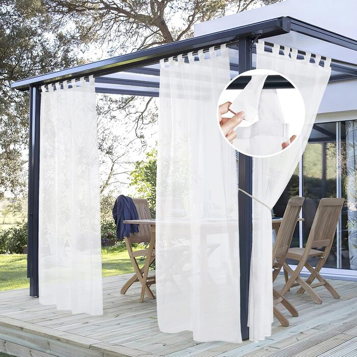 PONY DANCE Outdoor Curtains Waterproof 2-Piece Set H 213 x W 137 cm Outdoor Curtains White Transparent Gazebo Curtains with Removable Loops Outdoor Curtain Terrace