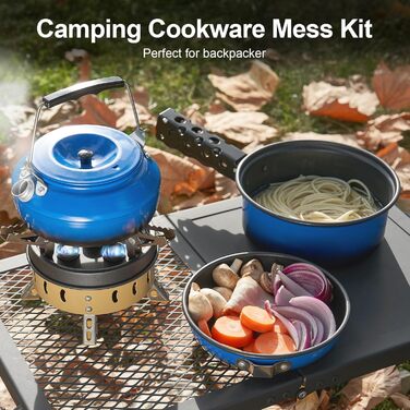 Odoland 5-Piece Camping Cookware Set - Nonstick Lightweight Pot Pan Kettle with Detachable Handle - Backpacking, Camping, Hiking & Picnic Cookware Set
