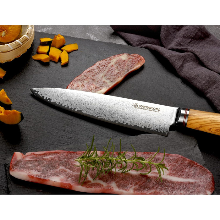 Японський кухонний ніж YOUSUNLONG Pro Gyuto 255mm з дамаської сталі з оливкового дерева - ніж шеф-кухаря