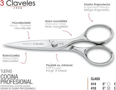 Кухонні ножиці 3 Claveles Master Class, нержавіюча сталь, 20 см, блискучі