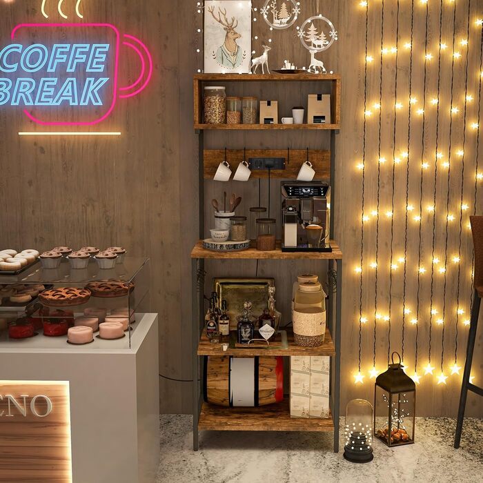 Стельовий стелаж COSTWAY для кухні з розеткою, з гачками, 60 x 42 x 153 см