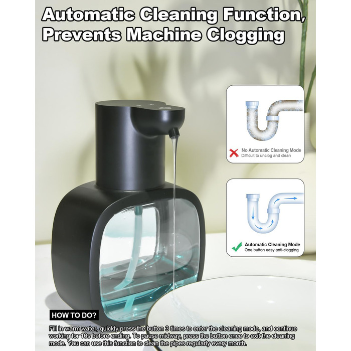 Автоматичний диспенсер для мила Dalugo з USB-C, настінний, 500 мл, електричний, сенсорний, регульований, чорний, для кухні та ванної кімнати