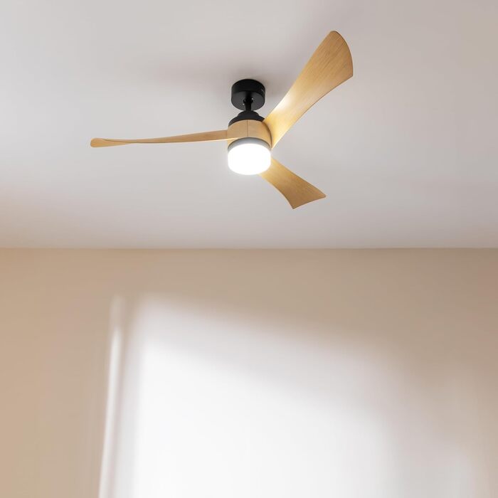 Стельовий вентилятор Cecotec EnergySilence Aero 5280 LightWood з LED підсвіткою 18W, 132 см, DC-мотор, пульт, таймер, чорний/дерево