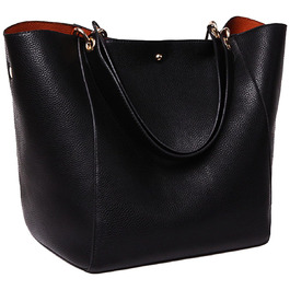 Жіноча шкіряна сумка-шопер великого розміру для студентів та роботи, чорна