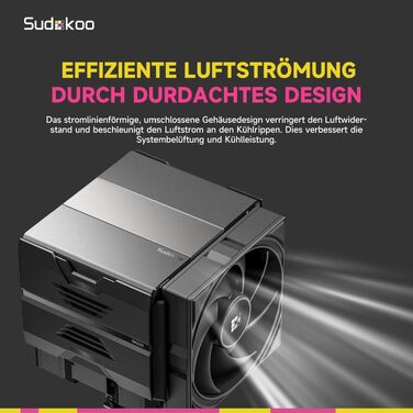 Кулер для процесора Sudokoo SK620 AM5: Двовежевий CPU кулер з цифровим дисплеєм, 6 теплотрубками та 2 вентиляторами PWM FDB 120мм, чорний