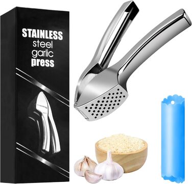 Преміум-прес для часнику та силіконовий лузер, стильний прес з цинкового сплаву, придатний для миття в посудомийній машині, сріблястий подрібнювач часнику, кухонний помічник, надміцний та довговічний, зручний та легкий у чищенні