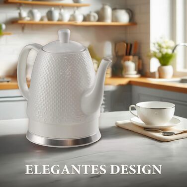 Електричний чайник з кераміки, 1,5 л, знімний кришка, білий - Дизайн Sakura, лебідячий ніс