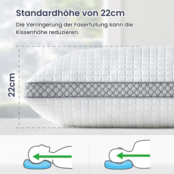 BedStory Pillows 40x40 with Removable Cover, Adjustable Fiber Filling Pillows with Zipper, Hotel Pillows 2-Pack of 400g x 2 Microfiber, Washable Neck Pillow for Allergy Sufferers