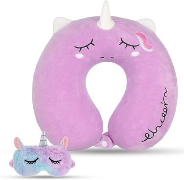 Дитяче подушечка для шиї Einhorn з memory foam, 30x30 см. Маска для очей з єдинорогом. Підходить для подорожей.