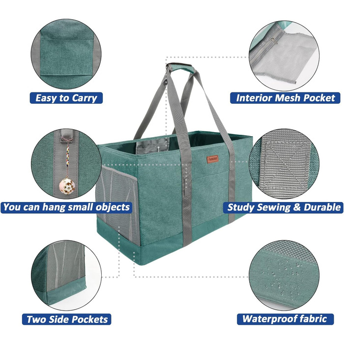 MHOMER Reusable Upright Grocery Bags - Extra Waterproof Large Tote Bag with Reinforced Bottom, Foldable Shopping Bags (Green)