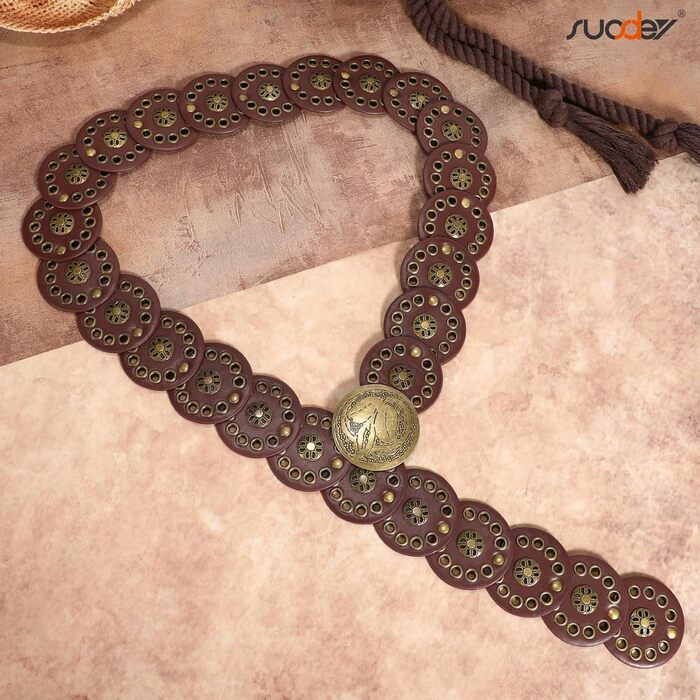 Жіночий шкіряний пояс-корсет в стилі вестерн SUOSDEY, широкий, коричневий, для суконь, талія до 115 см