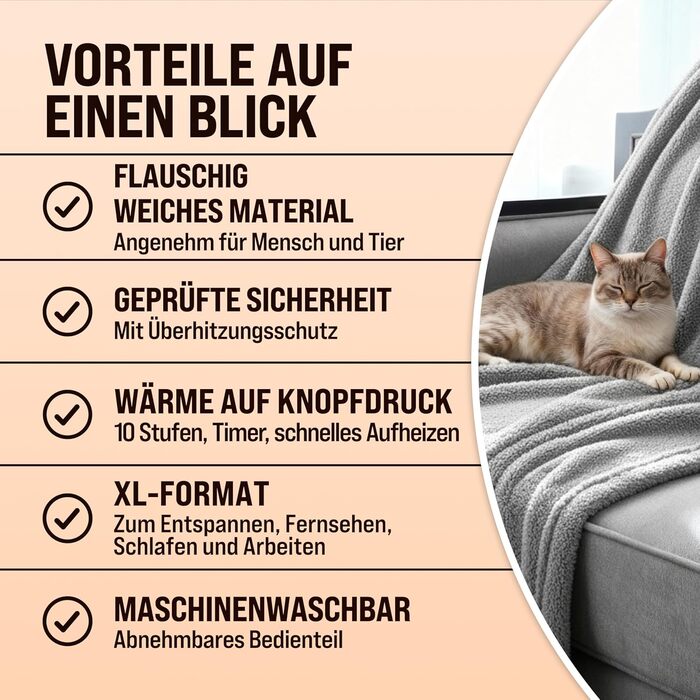 Електрична ковдра Monzana® 180x130 см, 120 Вт, 10 режимів нагріву, таймер, захист від перегріву, пральна, тепла флісова ковдра для ліжка