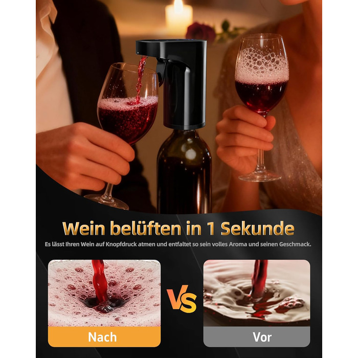 Електричний декантер для вина 5-в-1 з регулюванням дозування, цифровий виливач, автоматичний дозатор вина, чорний | Подарунок