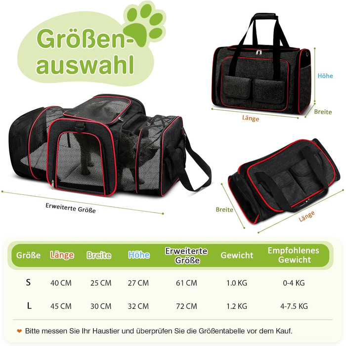 Розширювана переносна сумка-слінг для котів та собак, складна, портативна переноска для домашніх тварин, ідеальна для подорожей, прогулянок, кемпінгу (Чорний, S)
