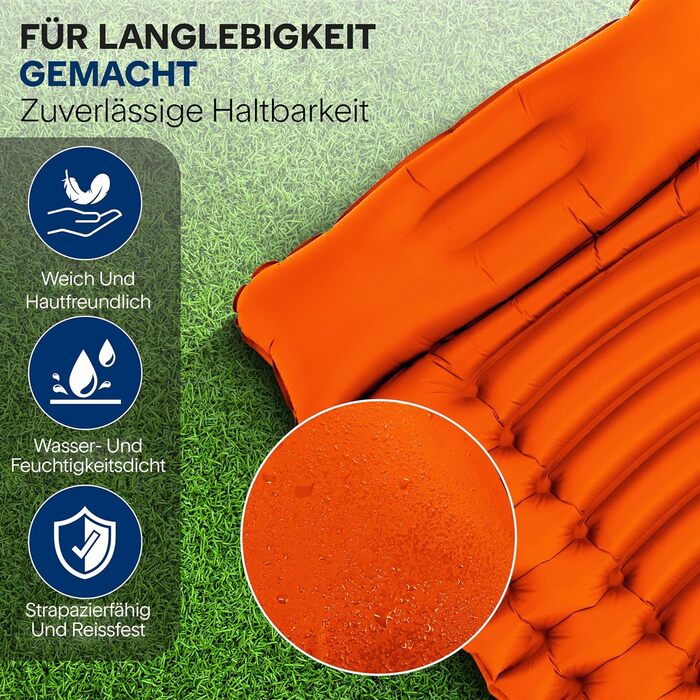 Набір для кемпінгу SereneLife: спальний килимок та спальний мішок з подушкою, водонепроникний та міцний, для походів, трекінгу та відпочинку на природі (Помаранчевий)