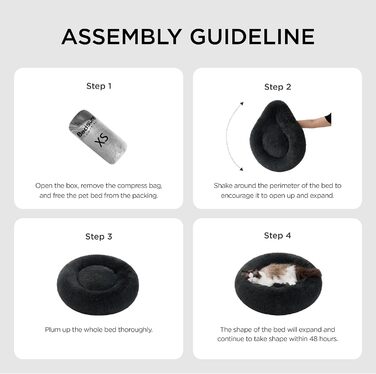 Кругле ліжко для котів та собак BEDSURE, Ø 50 см, плюшеве, кругле, темно-сіре. Підходить для котів та собак маленьких та середніх порід. Розміри: 50x50x13 см