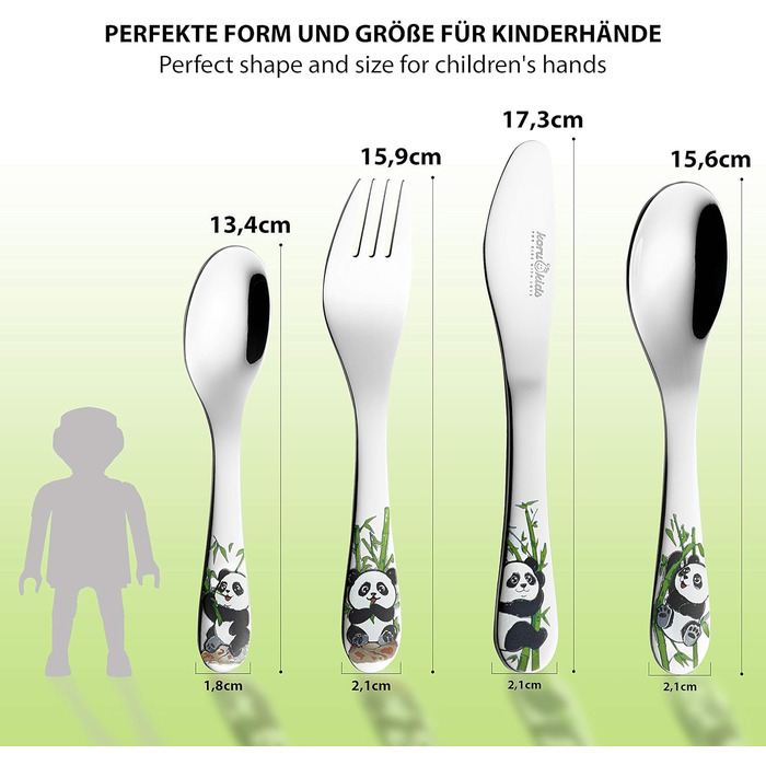Набір дитячого столового прибору Koru Kids® Kinderbesteck (4 шт.) з нержавіючої сталі - для дітей від 3 років (Панда)