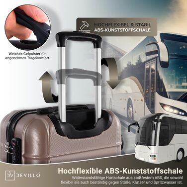 Набір валіз Devillo® Hartschalenkofferset 4шт. S-M-L-XL, Чорний - жорсткий кейс, валіза на колесах, для подорожей, з замком, ABS-пластик, телескопічна ручка