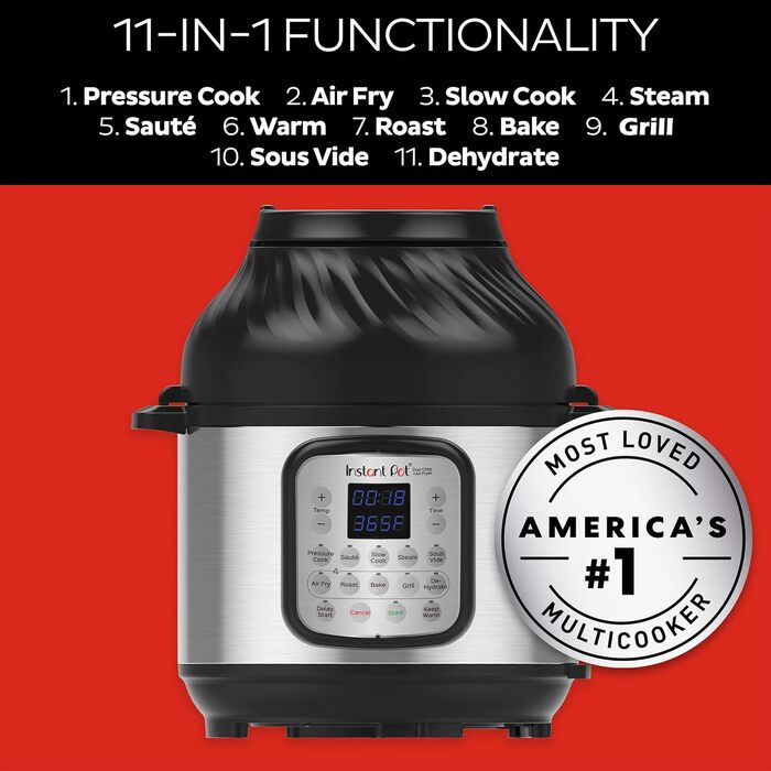 Instant Pot Duo Crisp + Air Fryer 11-in-1 Electric Multi-Cooker 7.6 L - Pressure Cooker, Air Fryer, Slow Cooker, Steamer, Sous Vide Device, Dehydrator with Grill, Keep Warm and Baking Function Silver 8 Liter Duo Crisp + Air Fryer