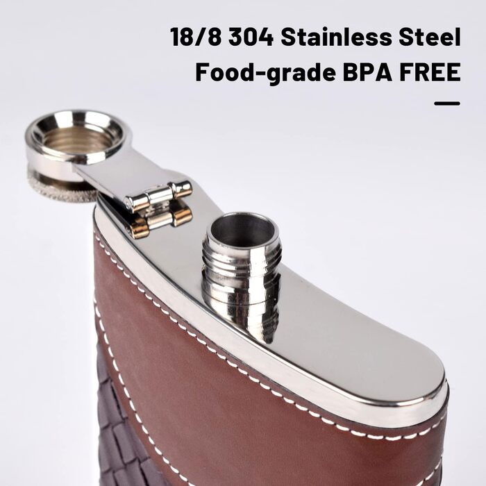 Чоловічий фляга LHD HOME 237 мл, шкіряна пляшка, подарунковий набір, нержавіюча сталь 304, з воронкою та шнапсобіками, чорний