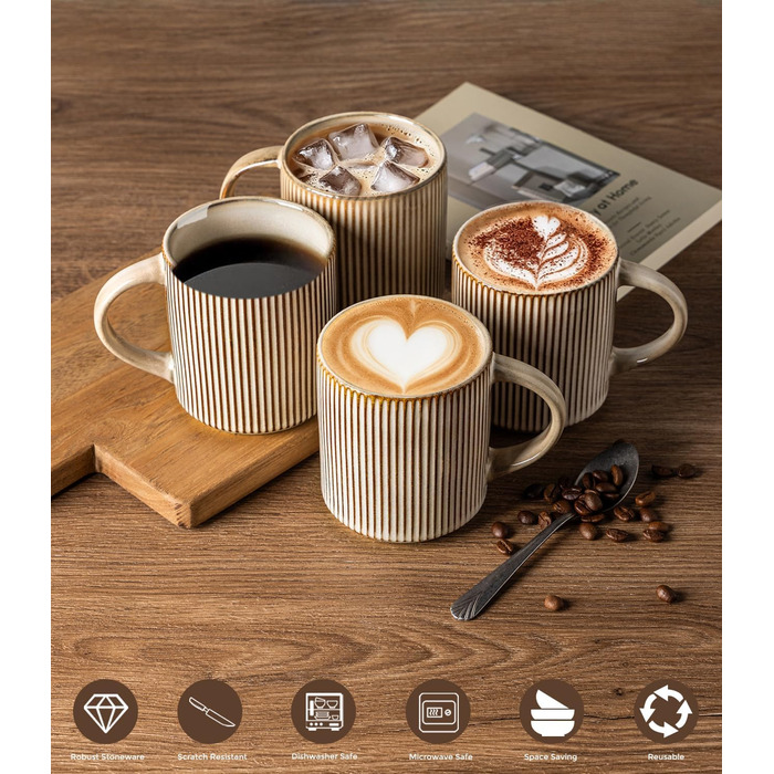 Набір посуду GBhome з реактивної глазурі для 6 осіб, 18 предметів: тарілки, миски, чашки (капучино), ручна робота, кераміка, безпечний для мікрохвильової печі та посудомийної машини