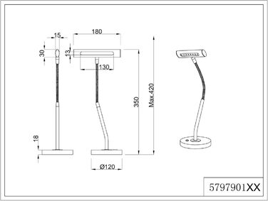 LED настільна лампа Trio Leuchten Curtis, металевий корпус, матове латунь, 4 Вт, сенсорне керування, гнучка шийка