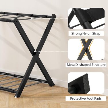 GIANTEX Folding Luggage Rack, 2-Tier, 68 x 43 x 58 cm, Luggage Stand, Metal Luggage Rack, Space-Saving, Luggage Rack for Bedroom, Guest Room, Hotel, Black (2 Pieces, Black)