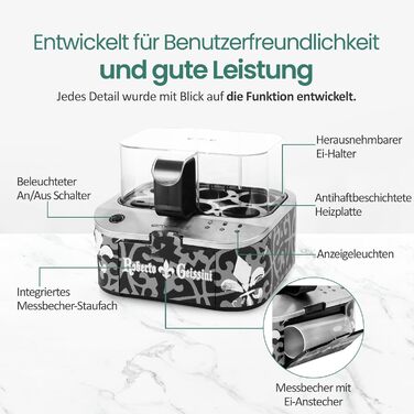 Електричний яйцеварка Roberto Geissini з голосом Carmen Geiss | Limited Edition від EMERIO | 3 ступені нагріву (м'який, середній, твердий)