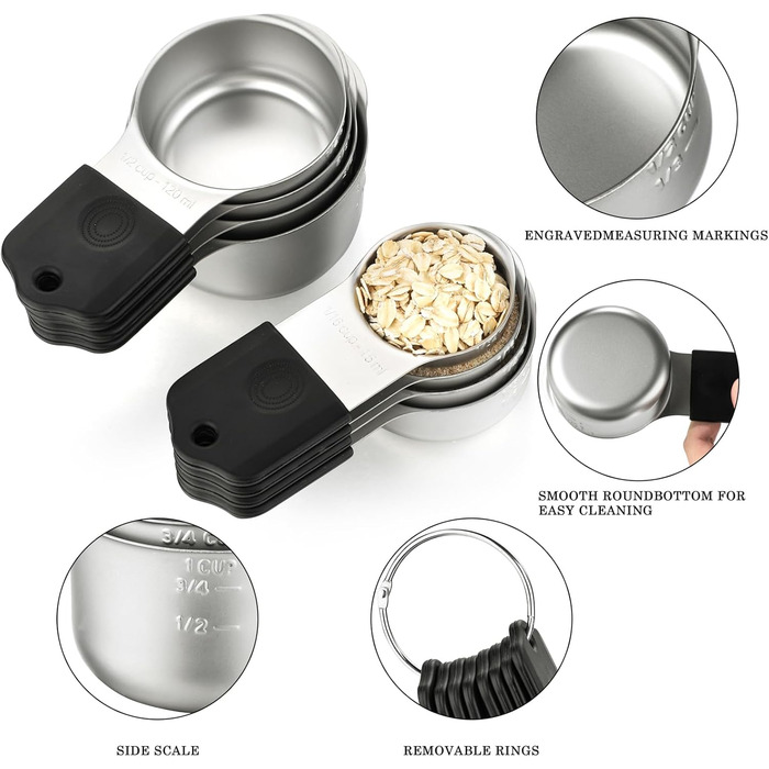 Magnetic Measuring Cups and Spoons Set with 16 Pieces, including 7 stackable magnetic stainless steel measuring cups, 8 magnetic measuring spoons with leveler for dry and liquid ingredients