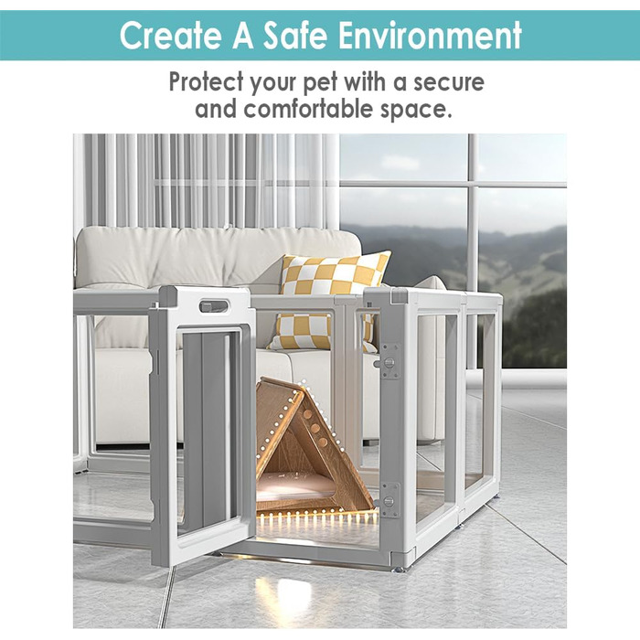 Забіг для собак Front Row: міцний, прозорий, з 6 панелями, 76,2 см, для дому та саду, легко збирається, складається, сірий, для собак маленьких та середніх порід