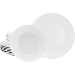 CreaTable Серія Luna Weiss: 12-ти частинний сервіз з порцеляни на 6 осіб, посуд для кухні, безпечний у посудомийній машині та мікрохвильовці