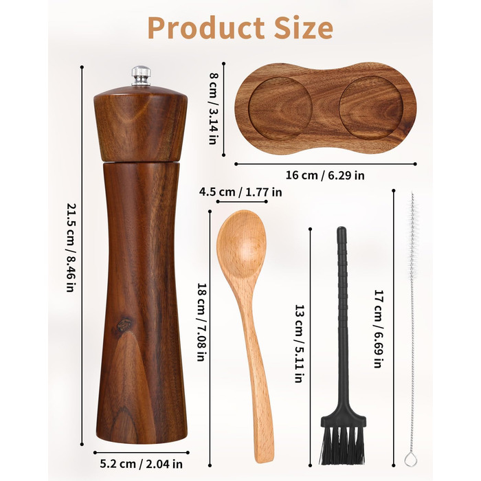 Набір з 2 мельниць для солі та перцю Peugeot з керамічним жорном, 21.5 см, масивне дерево