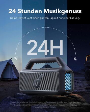 Soundcore Boom 2 - портативна Bluetooth колонка, 80W, сабвуфер, LED, IPX7, USB-C, EQ, BT 5.3, для кемпінгу, пляжу, саду, чорна